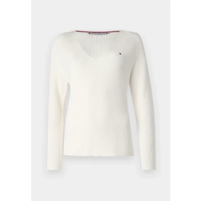 Image of Tommy Hilfiger Women’s Fine Knit V Neck Jumper, Off White (Ivory Petal), XXS