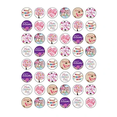 Image of 48 Edible Wafer Paper Gorgeous Happy Mothers Day Cake Toppers Decorations