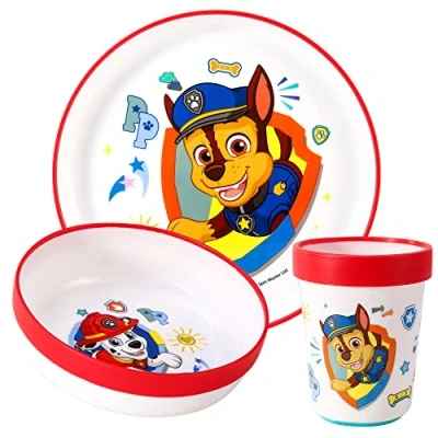 Image of Paw Patrol 3pcs Reusable Bicolor Premium Kids Dinner Tableware Set Plate, Bowl &amp; Tumbler, BPA Free