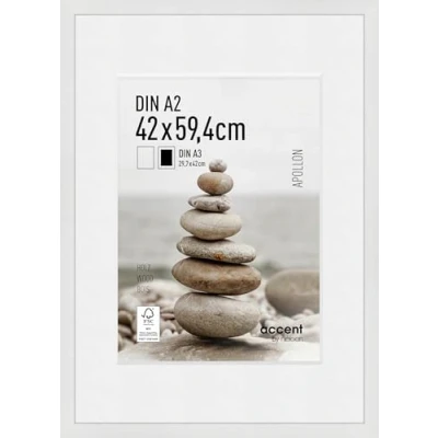Image of accent by nielsen Apollon Photo Frame White A2 Wooden 42x59.4cm Picture with Mount to fit A3, Protective Float Glass and Push Turn Clips