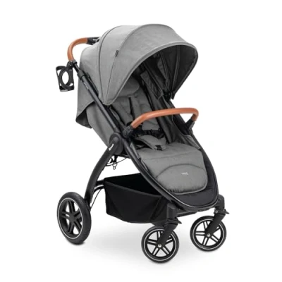 Image of hauck Uptown, Melange Grey Pushchair with Large Seat, Rubber Wheels, Suspension Raincover &amp; Cup Holder, Height Adjustable, Easy Compact Folding, Fully Reclining from Birth up to 22 kg