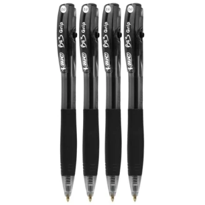 Image of Bic Bu3 Grip 1.0 Black Retractable Ball Pen 4 Pack Stationery