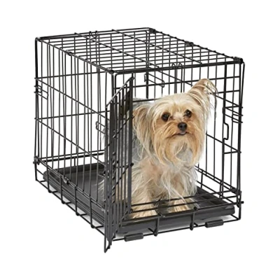 Image of MidWest Homes for Pets Newly Enhanced Single Door iCrate 45.72 cm (18 Inch) Long Dog Crate, Includes Leak Proof Pan, Floor Protecting Feet , Divider Panel &amp; New Patented Features, Black, Model 1518