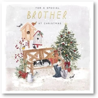 Image of Paperlink Special Brother Christmas Card Puppy, Garden Bench and Tree with Foil Details Eco Friendly Recyclable