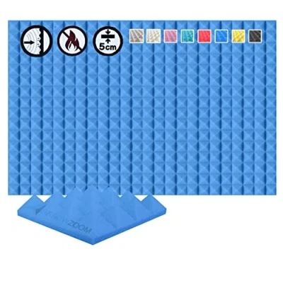 Image of Arrowzoom 24 Acoustic Panels Pyramid Sound Absorbing Treatment Tiles 25x25x5cm Recording Studio Noise Cancellation 26kg/m3 High Density Acoustical Dampening Fire Retardant 1034 BLUE
