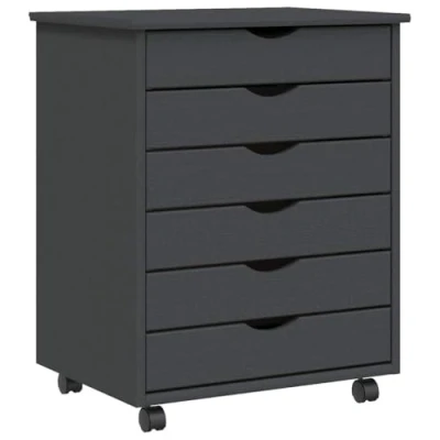Image of vidaXL Versatile Solid Pine Wood Rolling Cabinet with Easy Guidance System Grey, Multiple Drawers, Perfect for Office and Home Storage