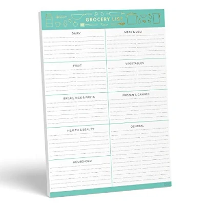 Image of Sweetzer &amp; Orange Grocery List Planner Cute Lined Tear Away Notepad for Food, Meal Shopping with Double Magnet Backing Fridge Mounting 52 Premium Sheets 17.7 cm x 25.4