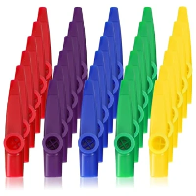 Image of Aramanara 30 Pcs Plastic Kazoos, Colorful Kazoos Musical Instruments, Multi pack with Kazoo Flute Diaphragms for Instrumental Accompaniment(5 Colors)