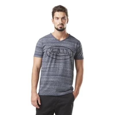 Image of Ron Men&#039;s T Shirt, Regular Fit V Neck &amp; Short Sleeves, Dark Blue/Light Grey, XL