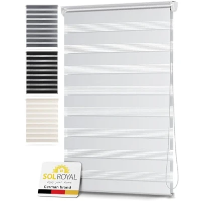Image of Sol Royal Zebra Blind 95x150 cm SolDecor DL2 Beaded Chain Double No Drill Day &amp; Night Window Temporary Roller White