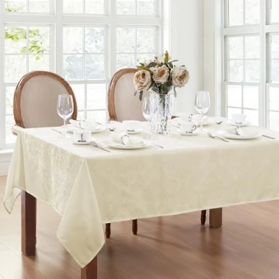 Image of Elrene Damask Tablecloth, Polyester, Ivory, 60&quot; x 102&quot;