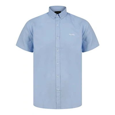 Image of Tokyo Laundry Men&#039;s Tiberius Short Sleeve Button Down Collar Oxford Cotton Shirt Light Blue