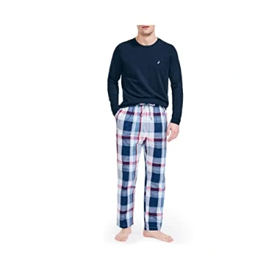Image of Nautica Men&#039;s Soft Woven 100% Cotton Elastic Waistband Sleep Pajama Pant Bottoms, Red/Blue, M