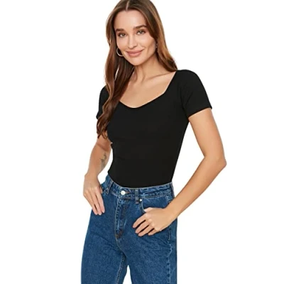 Image of Trendyol Women Slim fit Basic Sweetheart Knitted Blouse Black
