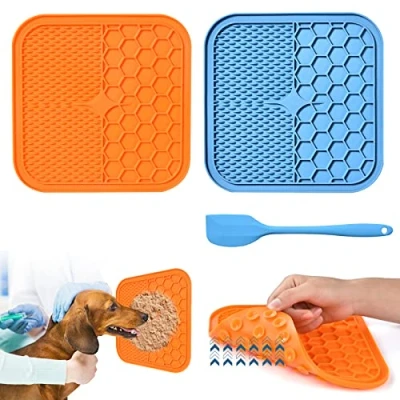 Image of AiQInu Dog Lick Mat with Suction Cup, Pack of 2 BPA Free 1 Silicone Spatula, Slow Feeder Mat, Cat for Bathing, Training, Grooming &amp; Claw Care (Large)