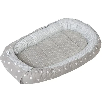 Image of Medi Partners Baby nest Pod Newborn Sleepyhead 100% Cotton 100x60x15cm Bed Pillow Accessories Cocoon for Babies (Stars with grey Plush)