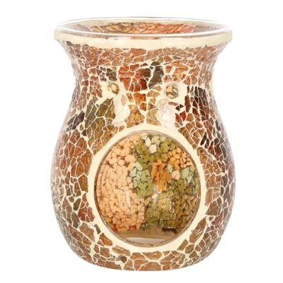 Image of Elegant Large Brown Glass Crackle Oil Burner 13.5cm x 10.5cm (1 Pc.) Luxurious Design, Premium Material, Aromatherapy Accessory Ideal for Home &amp; Office Decor