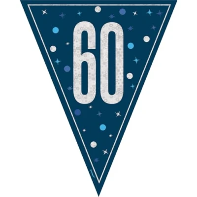 Image of Unique 81999 Happy 60th Bunting 2.74 m Glitz Blue Birthday Party 1 Count (Pack of 1), Multicolour