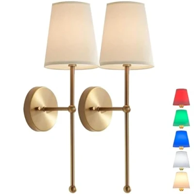 Image of Wall Light Battery Operated Sconce Set of 2，not Hardwired Fixture,Battery Powered with Remote Dimmable Bulb,Easy to Install Not Wires,for Bedroom, Lounge, Farmhouse