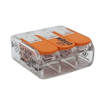 Image of 100 Pieces Wago 221 413 Connection Terminal 3 Wires with Lever 0,2 4 qmm Small Design, Transparent