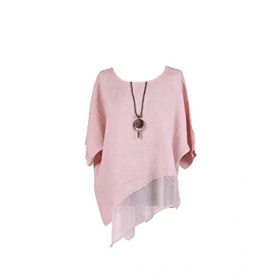 Image of LushStyleUK New Ladies Italian Asymmetric Linen Tunic Top Women Lagenlook Plus Sizes (Pink)
