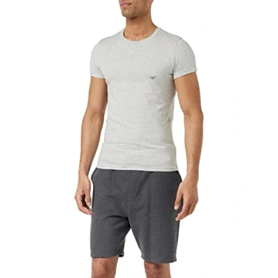 Image of Emporio Armani Mens Basic Stretch Cotton T shirt With Crew Neck Pyjama Top, Grey (Grigio Melange 00048), XL UK