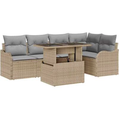 Image of vidaXL 6 Piece Garden Sofa Set with Cushions Beige Poly Rattan