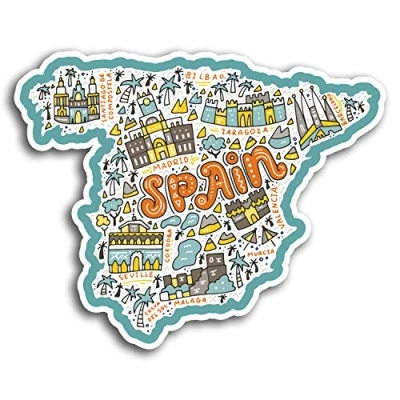 Image of 2 x 10cm Spain Map Vinyl Stickers Madrid Malaga Sticker Laptop Luggage #19555 (10cm Wide)