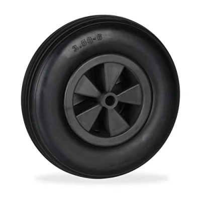 Image of Relaxdays Wheelbarrow Wheel 3.50 6, Rubber Tyre with Plastic Rim, Puncture Proof, up to 100 kg, Replacement, Black