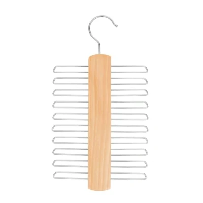 Image of Tie Hanger for Wardrobe Wooden Organiser Men with 20 Non Slip Chrome Bars Stylish Rack Holder 360 Swivel Hook Sophisticated Storage