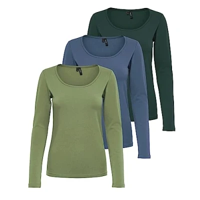 Image of VERO MODA Women&#039;s Vmmaxi My Ls Soft Uneck Ga Noos Long Sleeve Shirts, 1 x Oil Green, Green Gables, China Blue, XXL