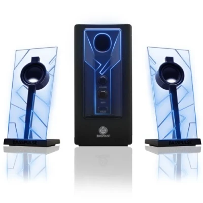 Image of GOgroove BassPULSE 2.1 LED Satellite Stereo PC Computer Gaming Speakers with Blue Glow Lights, Bass Controls and Powered Subwoofer Compatible PC, Mac, Desktop, Laptop More Multimedia Devices