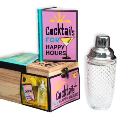 Image of Boxer Gifts Happy Hours Cocktail Set Gorgeous Shaker with Recipe Drink Book for Women Bar Accessories Gift Her on Birthdays Christmas Secret Santa