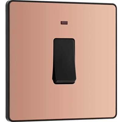 Image of BG Electrical Single Wall Switch with LED Power Indicator, Double Pole, Screwless Front Plate, Round Edges, Evolve, Polished Copper, 20A, PCDCP31B
