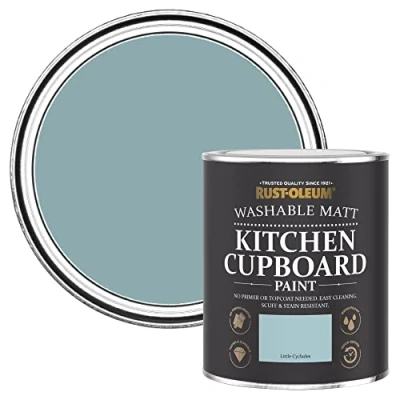 Image of Rust Oleum Blue Kitchen Cupboard Paint in Matt Finish Little Cyclades 750ml