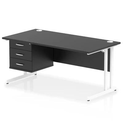 Image of Impulse 1600x800 Desk Black/White Cantilever Leg 1x3 Drawer Fixed Ped