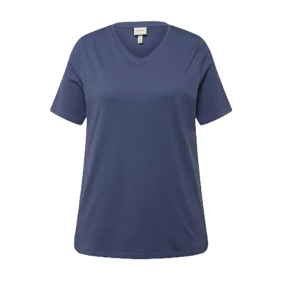 Image of Ulla Popken Women&#039;s Basic Shirt Classic, V Neck 747957 T, Blue, 24 UK/26 UK