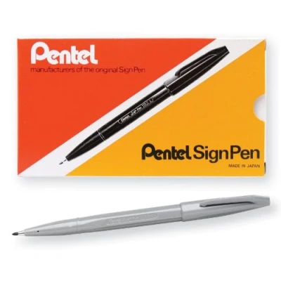 Image of Pentel Sign Pen Fiber Tipped Pen, Gray Ink, Box of 12 (S520 N)