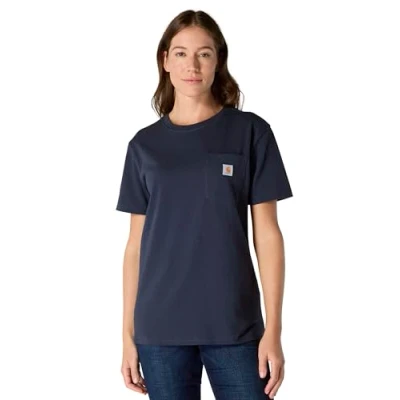 Image of Carhartt Women&#039;s Loose Fit Heavyweight Short Sleeve K87 Pocket T Shirt, Navy, M