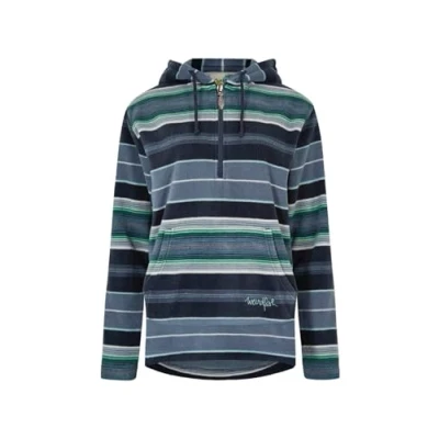 Image of Weird Fish Lana 1/4 Zip Stripe Microfleece Hoodie Navy Size 10