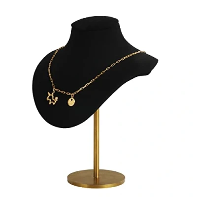 Image of GemeShou Black necklace holder bust for girls, Velvet hanging jewelry organizer, Small mannequin, Metal display stands selling【Black】