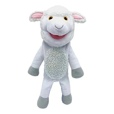 Image of Sheep Hand Puppet for Kids by Fiesta Crafts Soft &amp; Interactive Toy with Moving Mouth Arms Role Play, Creativity Sensory Skills Toys 3 9 Year Old Boys Girls