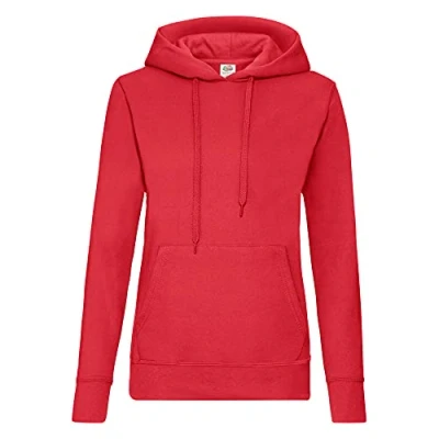 Image of Fruit of the Loom Women&#039;s Lady fit Hooded Sweat Hoodie, Opaque, red, S