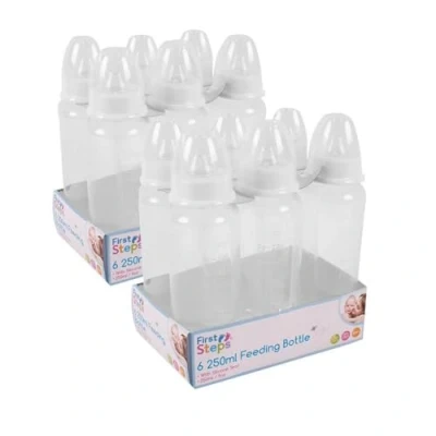 Image of Pack of 12 Baby Bottles Silicone Teat Newborns BPA Free 250ml Clear Design