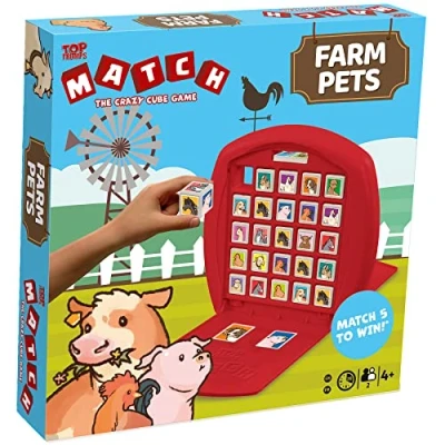 Image of Top Trumps Match farm Pets The Crazy Cube game, Play with 15 of your favourite animals including horses, pigs, chickens and llamas, travel board gift toy for Boys Girls Aged 4 plus