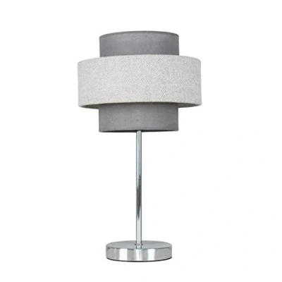 Image of MiniSun Modern Polished Chrome Touch Bedside Table Lamp with a Dark Grey &amp; Light Herringbone Shade