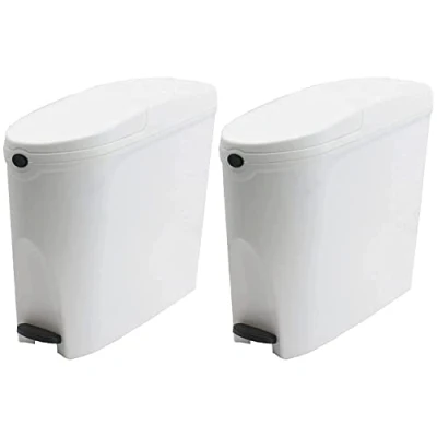Image of Pro Kleen Sanitary Bin 20L Slimline Washrooms Toilets Hygienic Disposal Pedal Container Bins for Female Ladies And Baby Hygiene Products 2 x 20 litres (White)