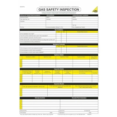 Image of GAS SAFE CERTIFICATE BOOK FOR SAFETY CHECK INSPECTION GASSAFE PAD CP4