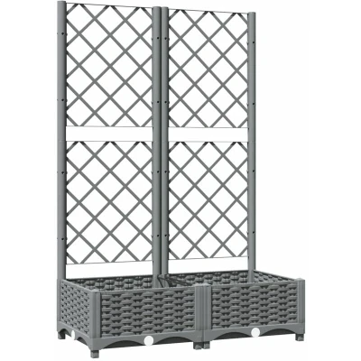 Image of vidaXL Garden Planter with Trellis Light Grey 80x40x121.5 cm PP