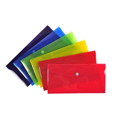 Image of Exacompta Ref 34420E Iderama Collection PP Envelope Pockets DL in Size, 0.2mm Translucent Polypropylene, Press Stud Closure Assorted Colours (Pack of 30)